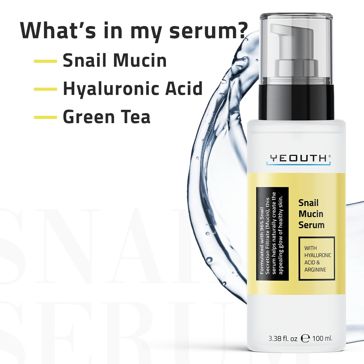 Snail Mucin Serum for Face, Hydrating Snail Face Serum with Hyaluronic Acid, Lightweight, Fast-Absorbing & Non-Sticky 3.4Oz