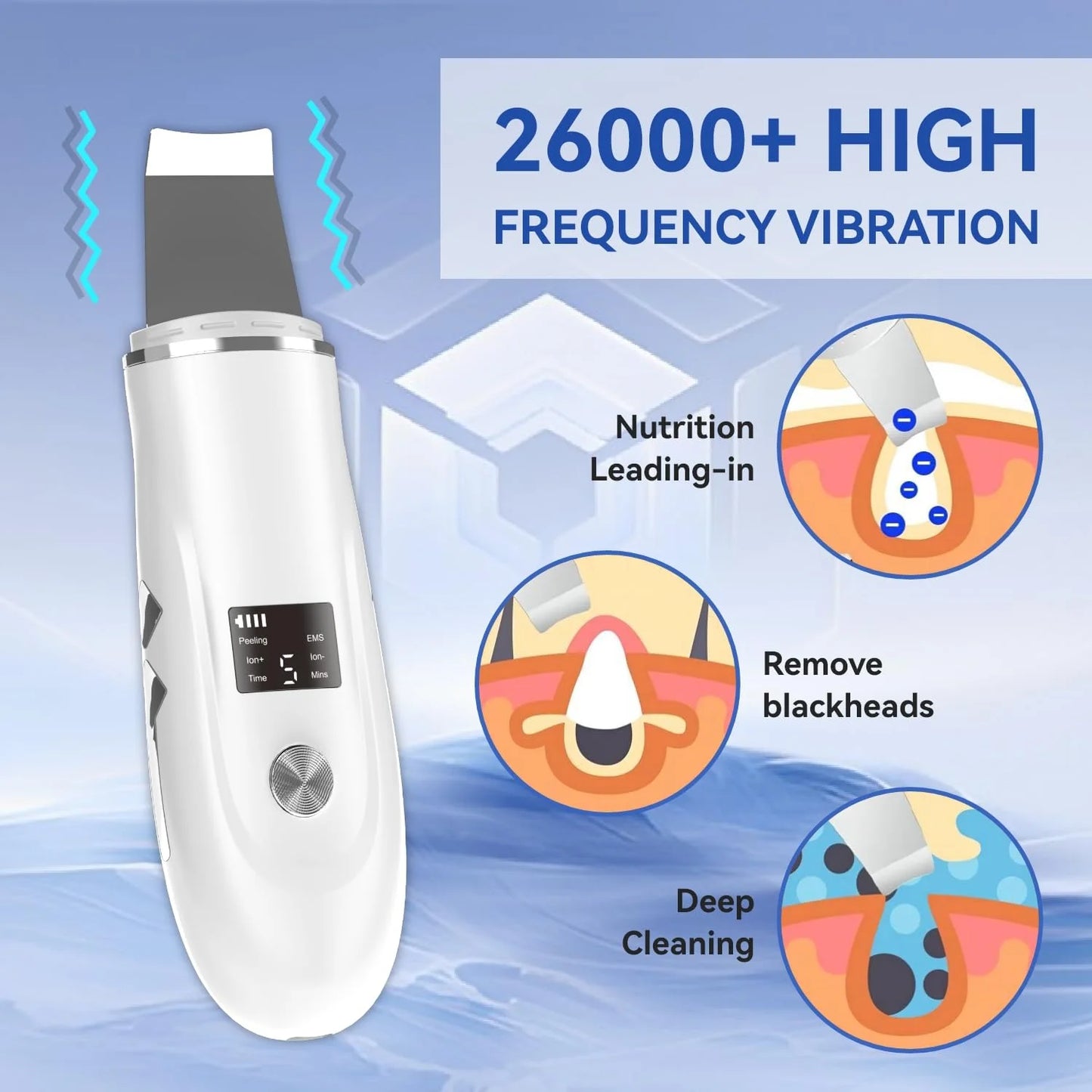 Skin Scrubber Face Spatula Skin Spatula Pore Cleaner Blackhead Remover Tools with 4 Modes, Ultrasonic Face Cleanser Blackhead Extractor for Deep Cleansing, 4 in 1 Facial Skin Care Tool