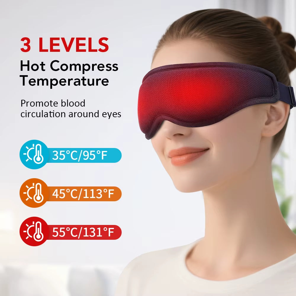 3D Vibration Eye Massager Eyeshade Rechargeable Hot Compress Eyemask for Dry Eyes Eye Mask for Sleeping Light Blocking Women Men