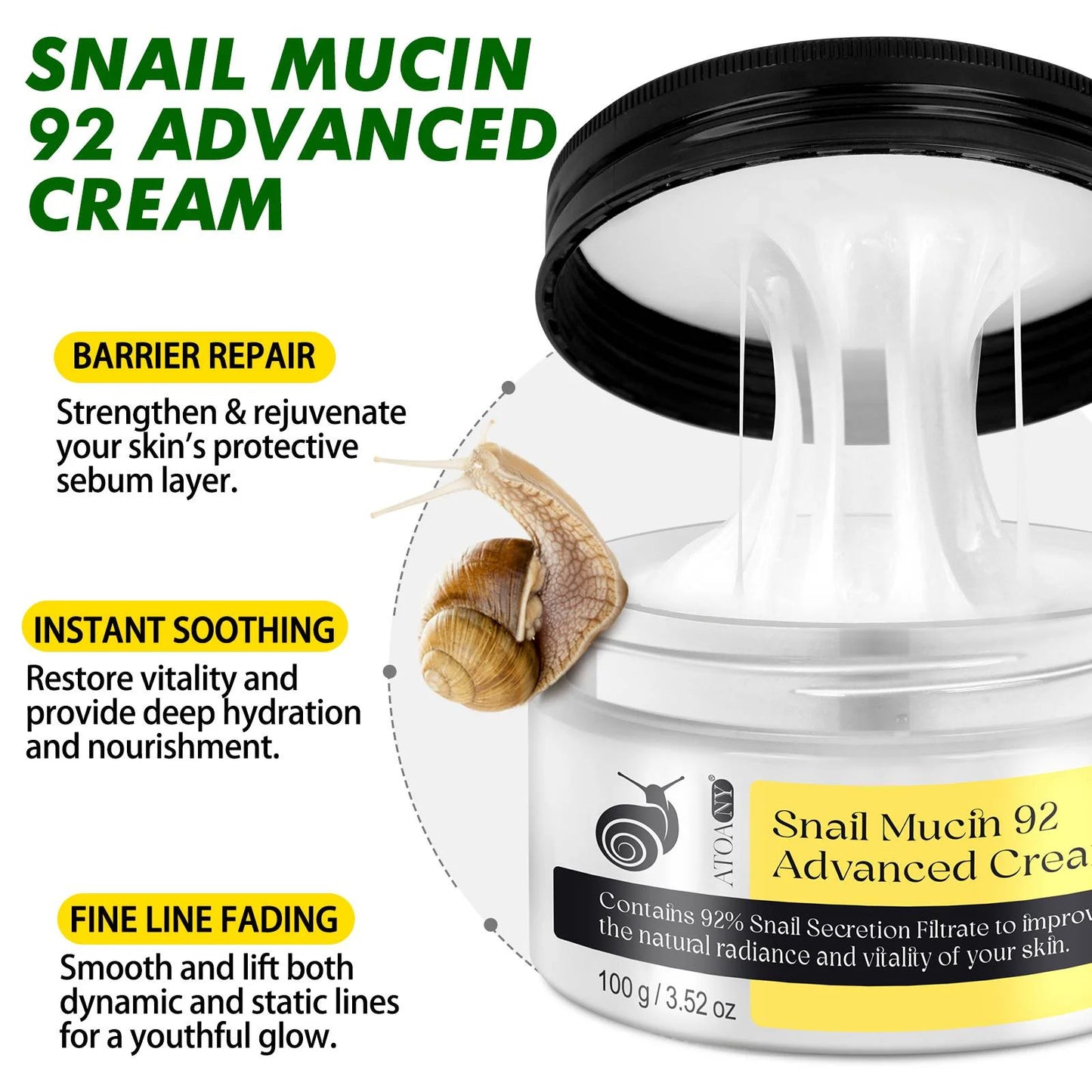 Snail-Mucin Moisturizer 92% Cream,Daily Face Moisturizer Hydrating for Women Dry Skin and Sensitive Skin,All Skin Types Skincare - 2Pack