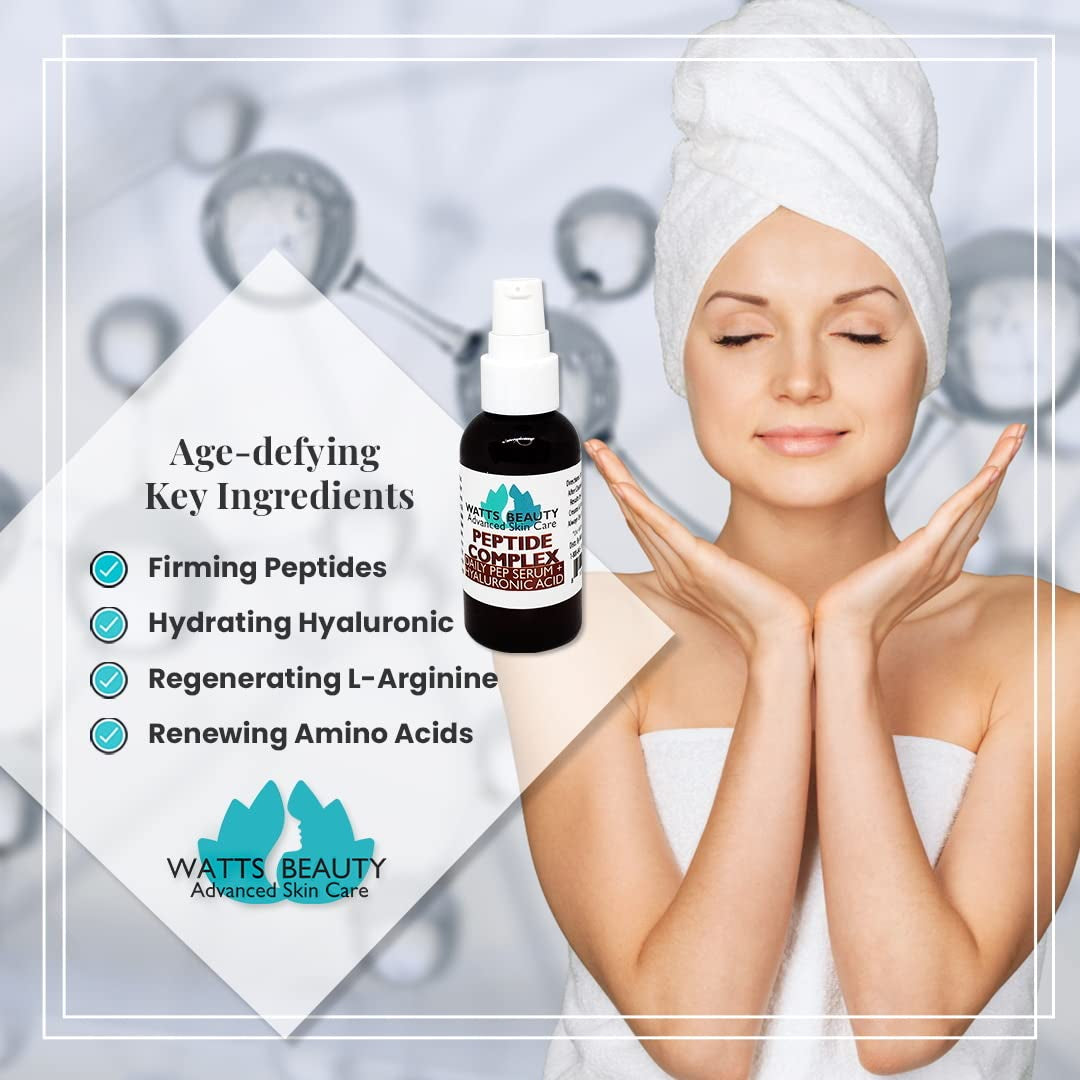 Peptide Anti-Aging Face Serum - Hyaluronic Acid and Collagen Boosting Daily Face Care Polypeptide Complex with L-Arginine Firms Wrinkles and Boosts Collagen 4 Oz