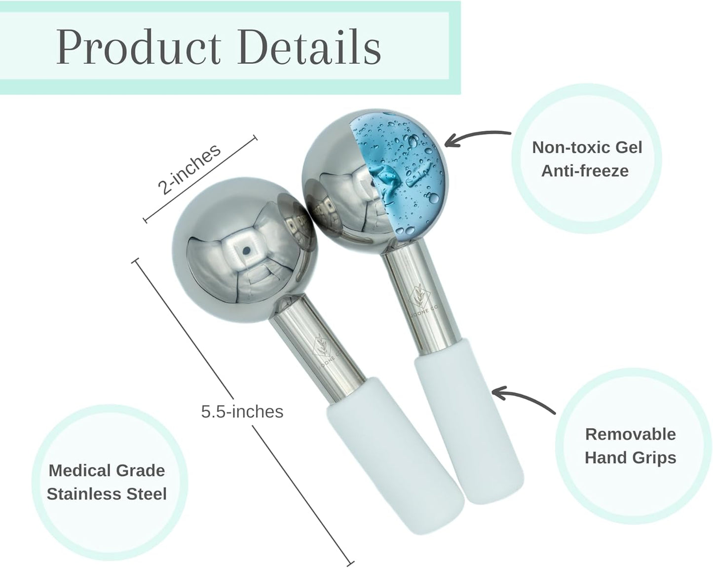 Stainless Steel Face & Eye Roller - 2 Pack Cryo Globes for Face, Neck & Eyes - Reduces Dark Circles & Wrinkles