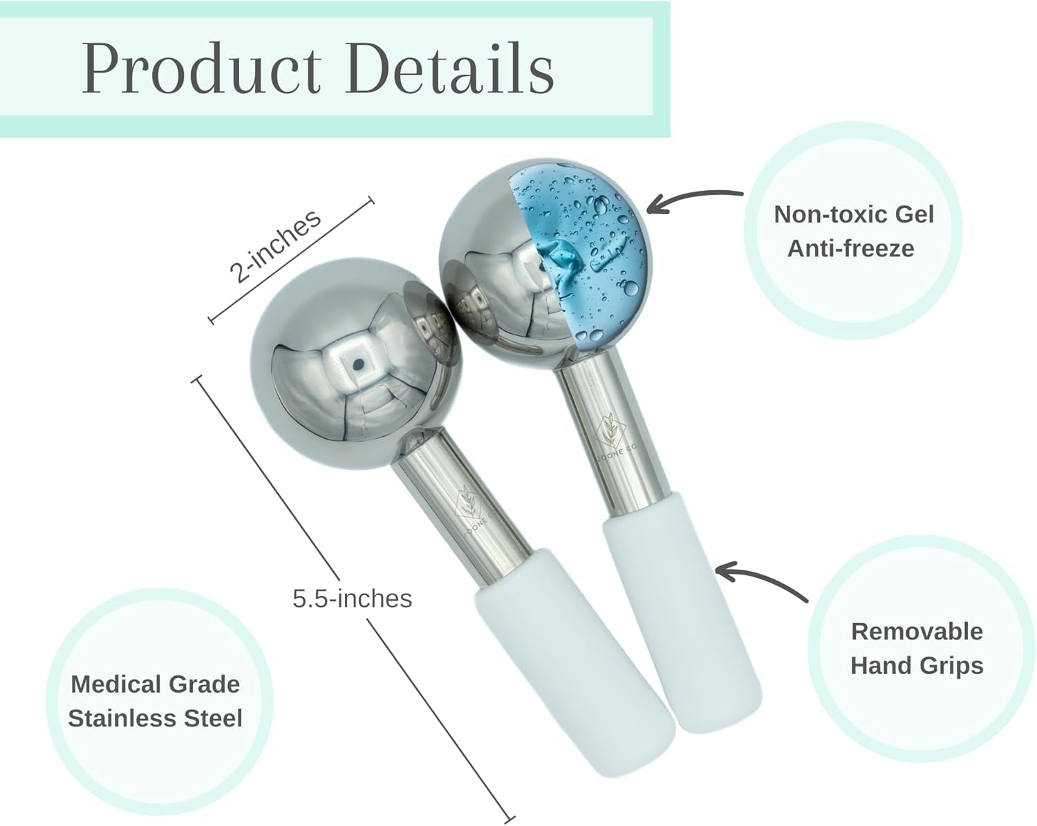Stainless Steel Face & Eye Roller - 2 Pack Cryo Globes for Face, Neck & Eyes - Reduces Dark Circles & Wrinkles