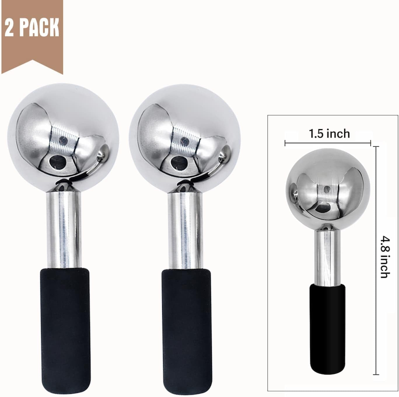 Stainless Steel Ice Globes for Facials, Cold Therapy Facial Roller for Face and Eyes, Facial Cold Roller Massager Skincare Tool