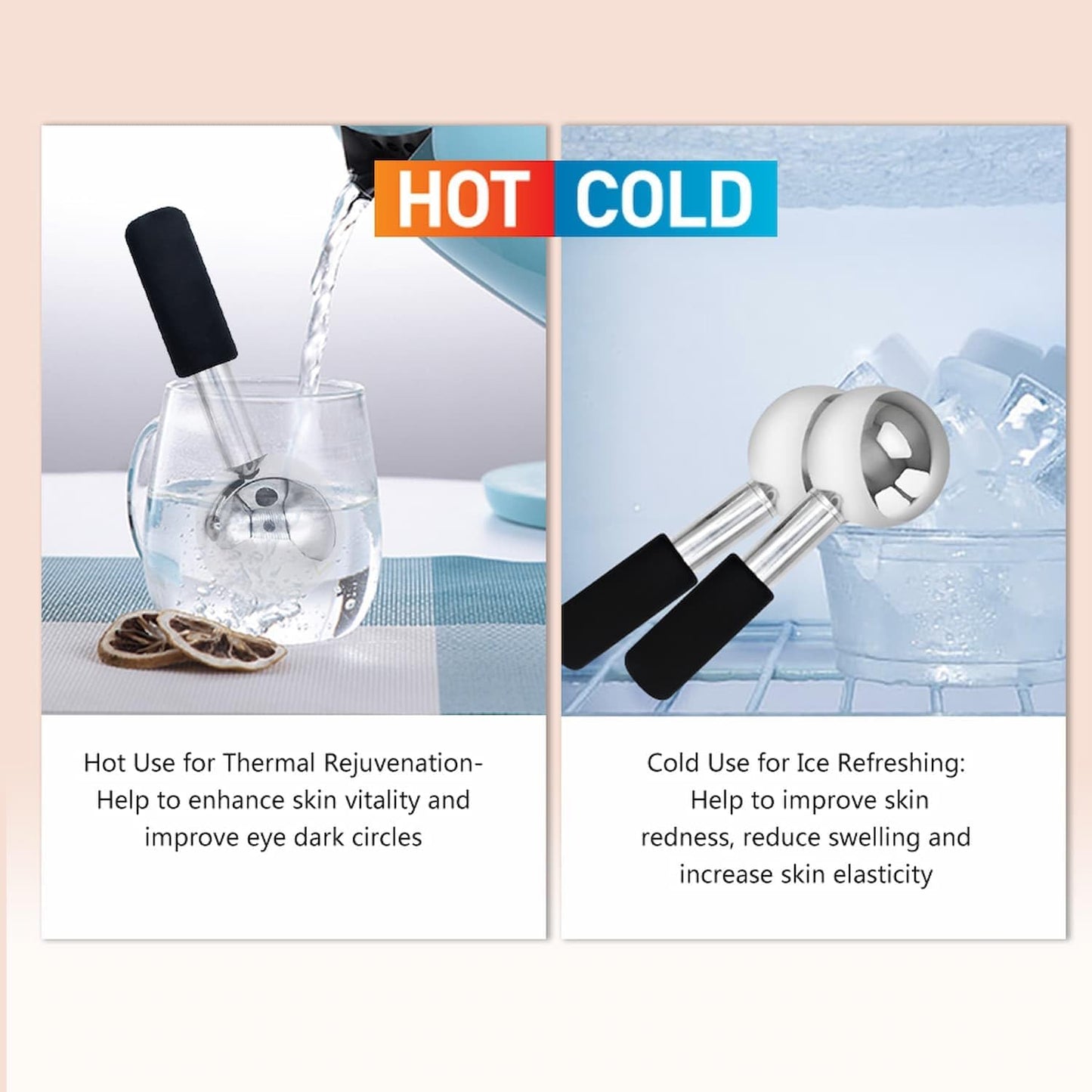 Stainless Steel Ice Globes for Facials, Cold Therapy Facial Roller for Face and Eyes, Facial Cold Roller Massager Skincare Tool