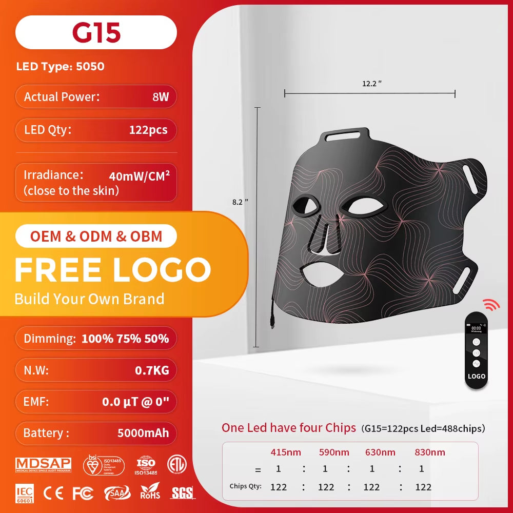 LED Light Therapy Mask near Infrared and Red Light Therapy Mask Devices 660Nm 850Nm Led Face Facial Mask Light Therapy