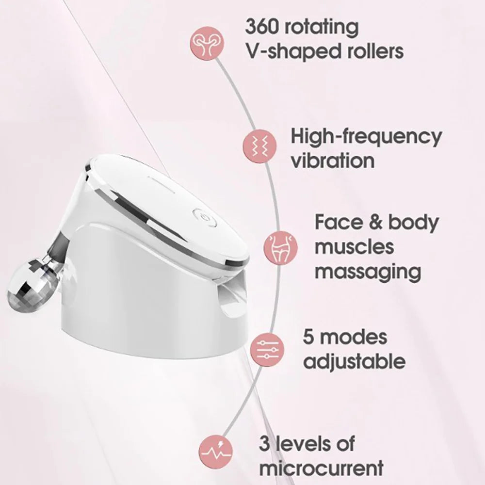 5-In-1 Microcurrent Facial Massager Roller, Face Lifting Device, White