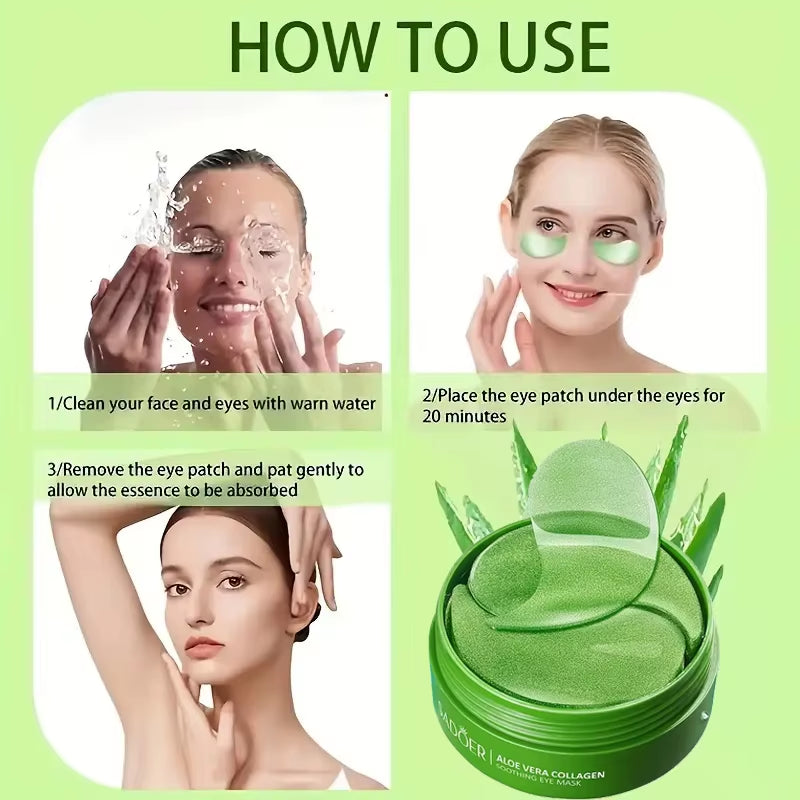 60Pcs Aloe Vera Collagen Eye Mask anti Dark Circles Removal Eyes Bags Moisturizing Anti-Aging Eye Patches Eyes Skin Care