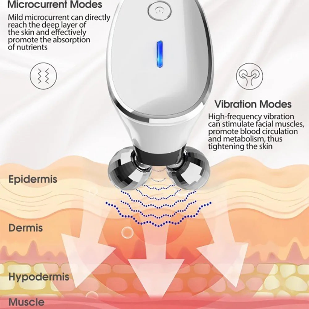5-In-1 Microcurrent Facial Massager Roller, Face Lifting Device, White