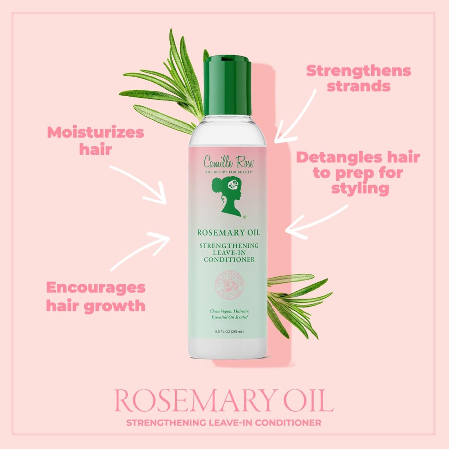 Rosemary Oil Strengthening Leave-In Conditioner, with Castor, Peppermint & Rosemary Oils to Encourage Hair Growth, Detangle & Moisturize, 8 Fl Oz