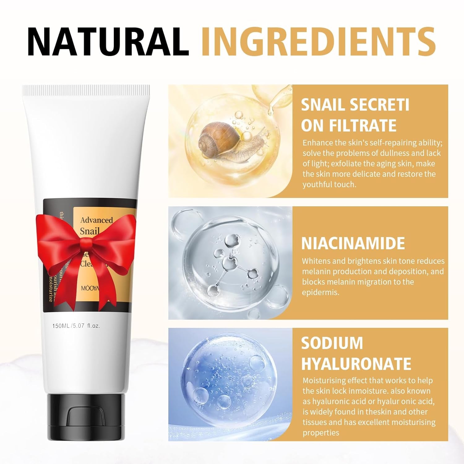 Snail Mucin Cleanser, Advanced Snail Mucin Gel Cleansers, Gentle Face Wash for Women and Men,Snails Facial Repairing Cleanser for Deep Cleaning, Ph-Balanced, Moisturizing,5.07 Fl Oz / 150 ML