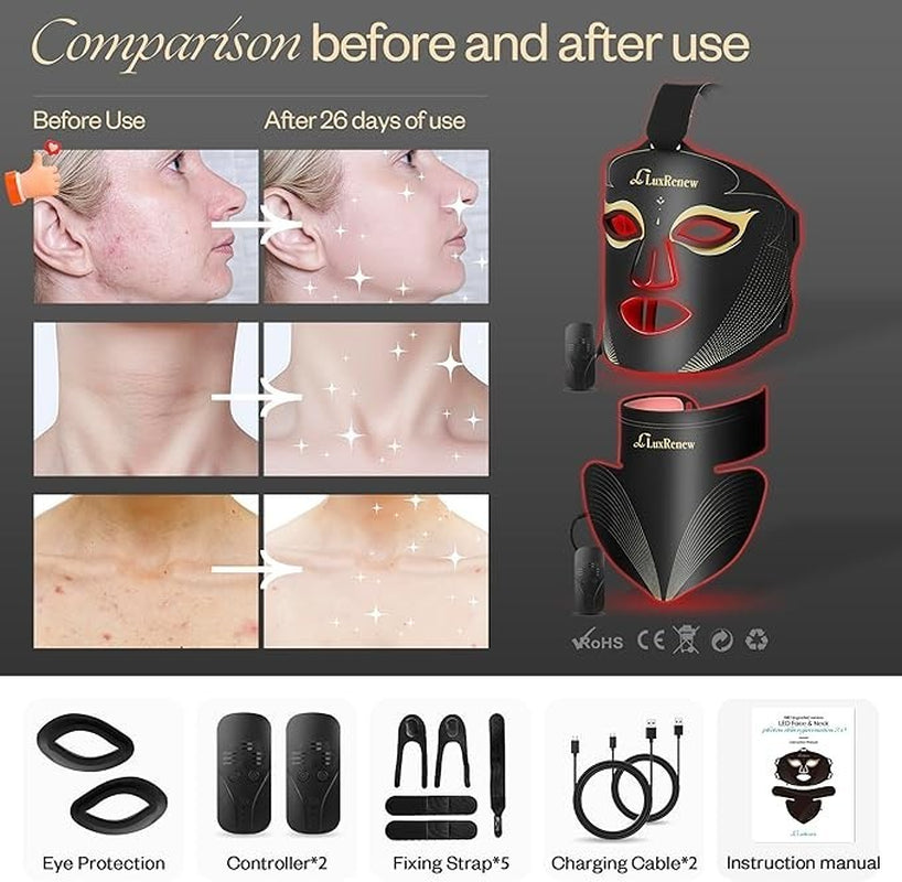 Red Light Therapy Mask Set, Led Mask Light Therapy for Face & Neck Near-Infrared
