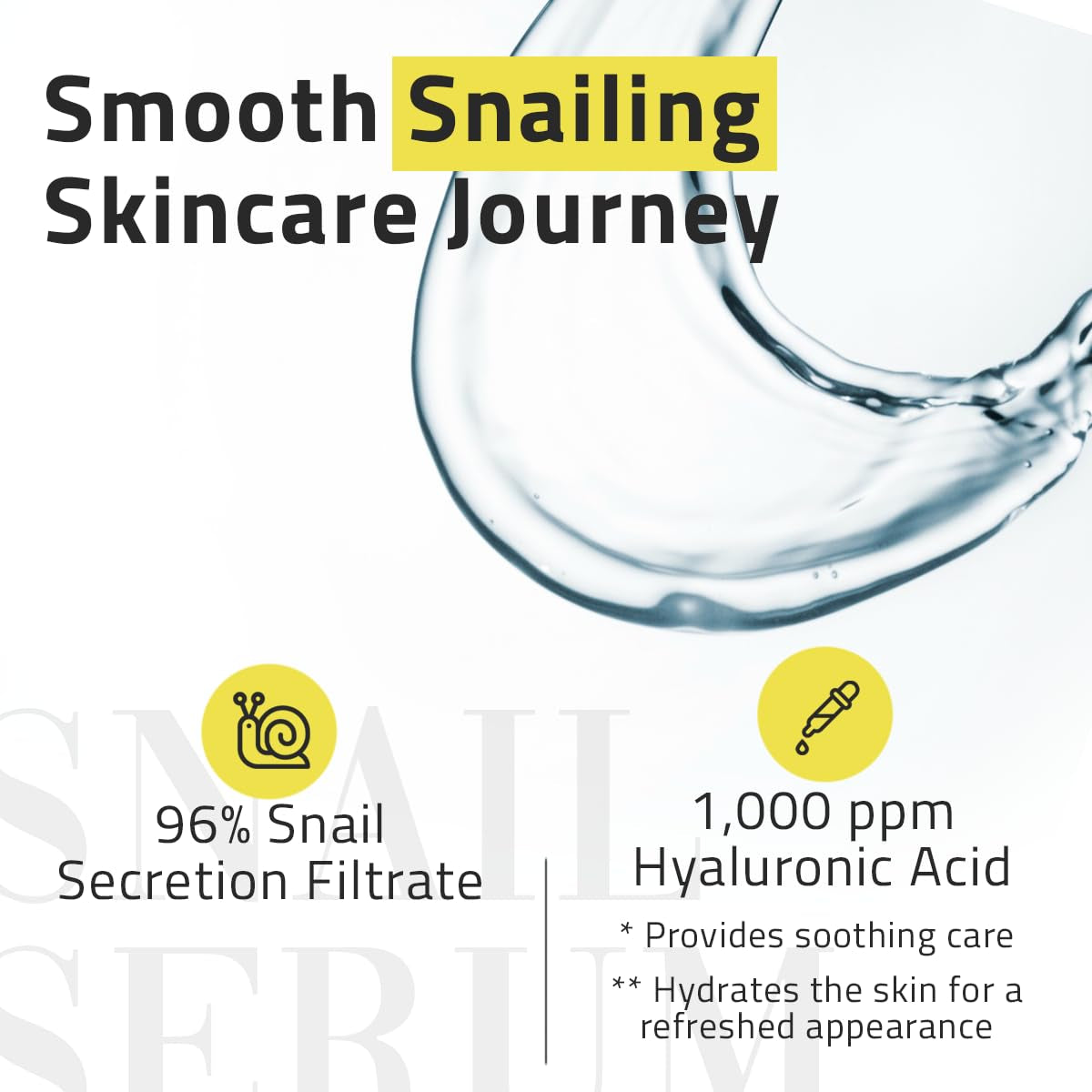 Snail Mucin Serum for Face, Hydrating Snail Face Serum with Hyaluronic Acid, Lightweight, Fast-Absorbing & Non-Sticky 3.4Oz