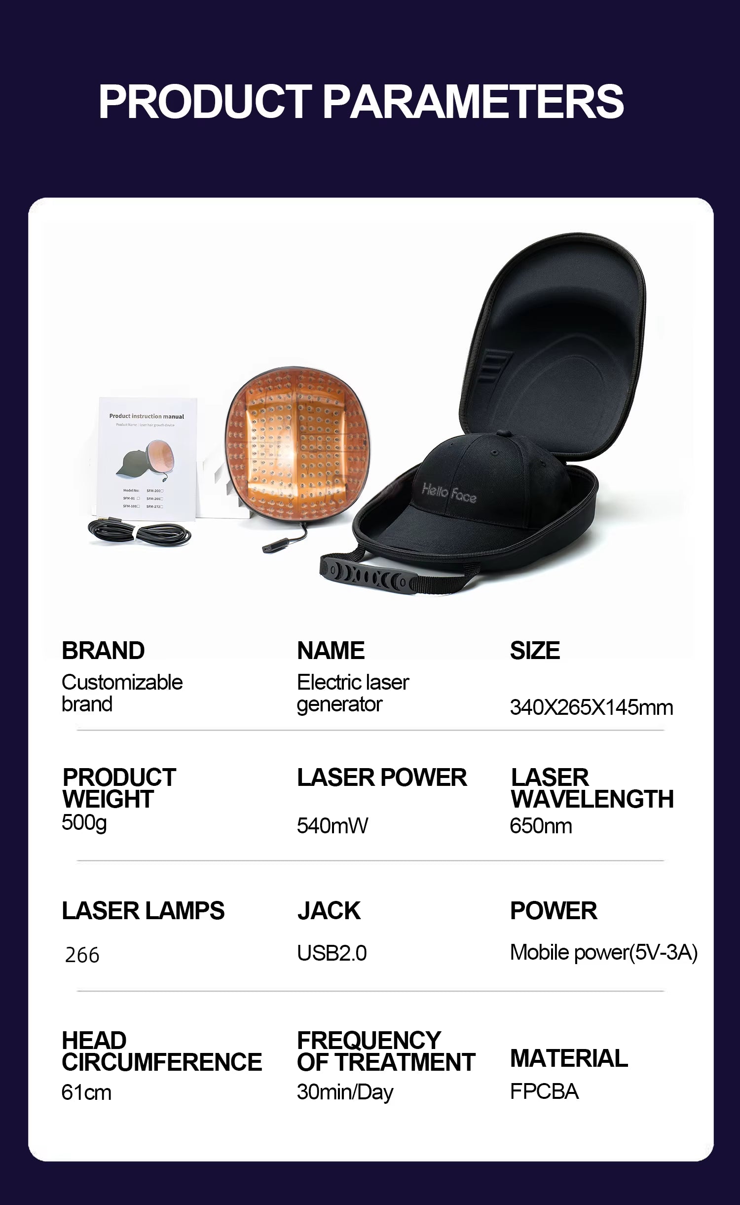 266 Laser Hair Growth Cap LLLT Therapy Red Light Scalp Health Device with Travel Bag for Hair Regrowth and Scalp Care