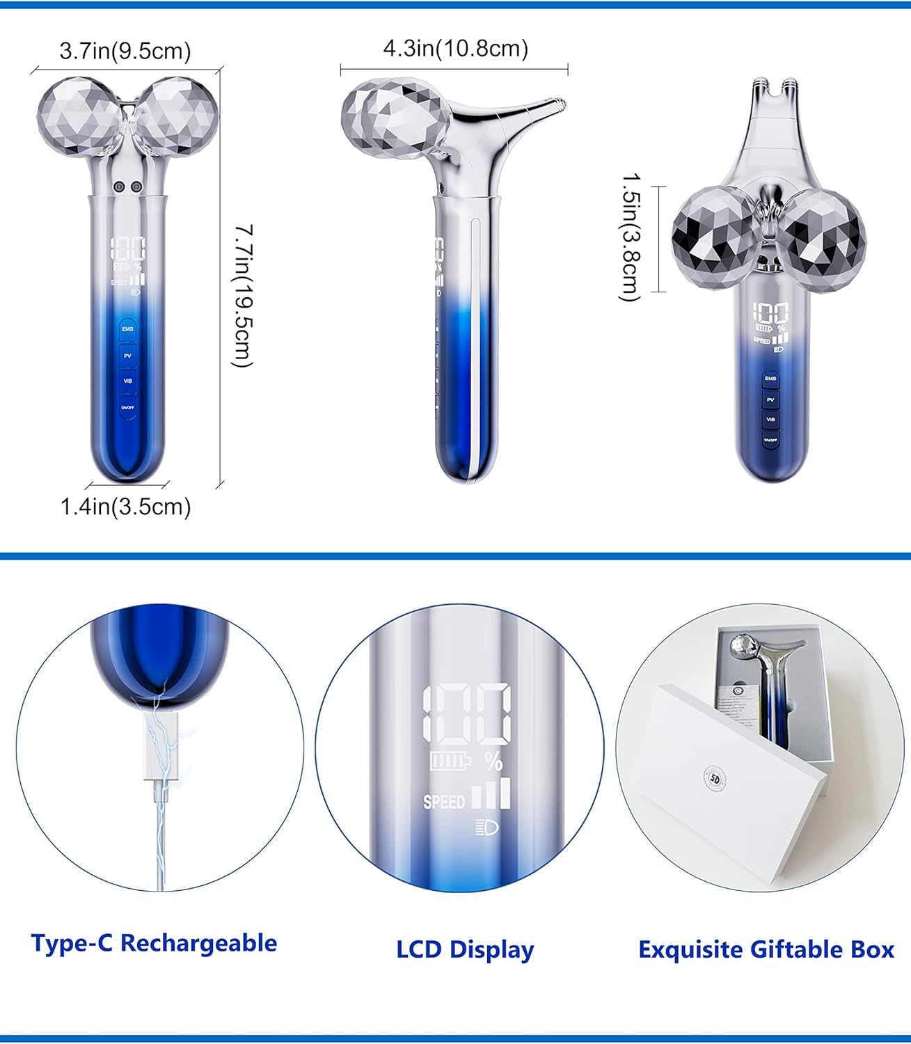 Microcurrent Face Massager Roller, 5D Microcurrent Facial Device Facial Massager Beauty Skin Care Tool for Face Eye Neck, Gift for Women