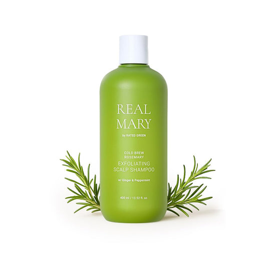 Real Mary Exfoliating Dry Scalp Shampoo, 13.52 Fl Oz - Organic Rosemary Hair for Itchy , Gentle Scalp Moisturizer, with Ginger & Peppermint Oil