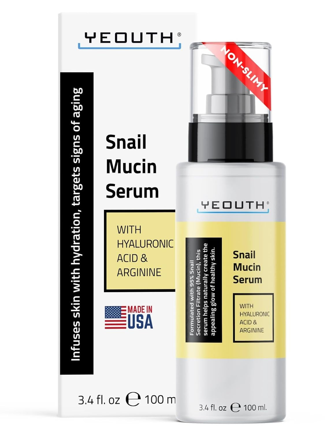 Snail Mucin Serum for Face, Hydrating Snail Face Serum with Hyaluronic Acid, Lightweight, Fast-Absorbing & Non-Sticky 3.4Oz