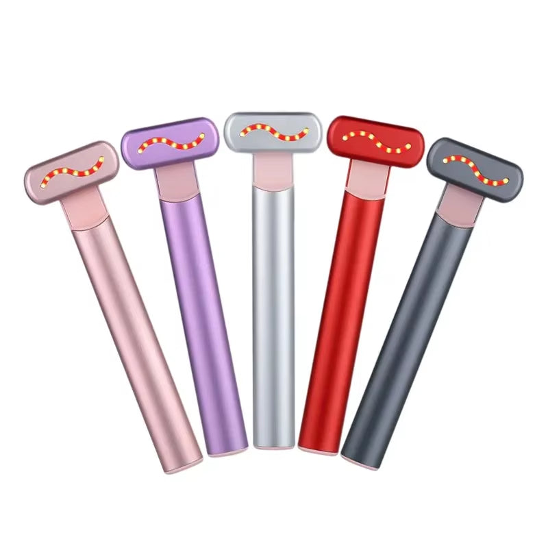 4 in 1 Facial Beauty Wand Red Light Therapy for Face and Neck Eye Massager Reduce Wrinkles Anti-Aging Facial Tools