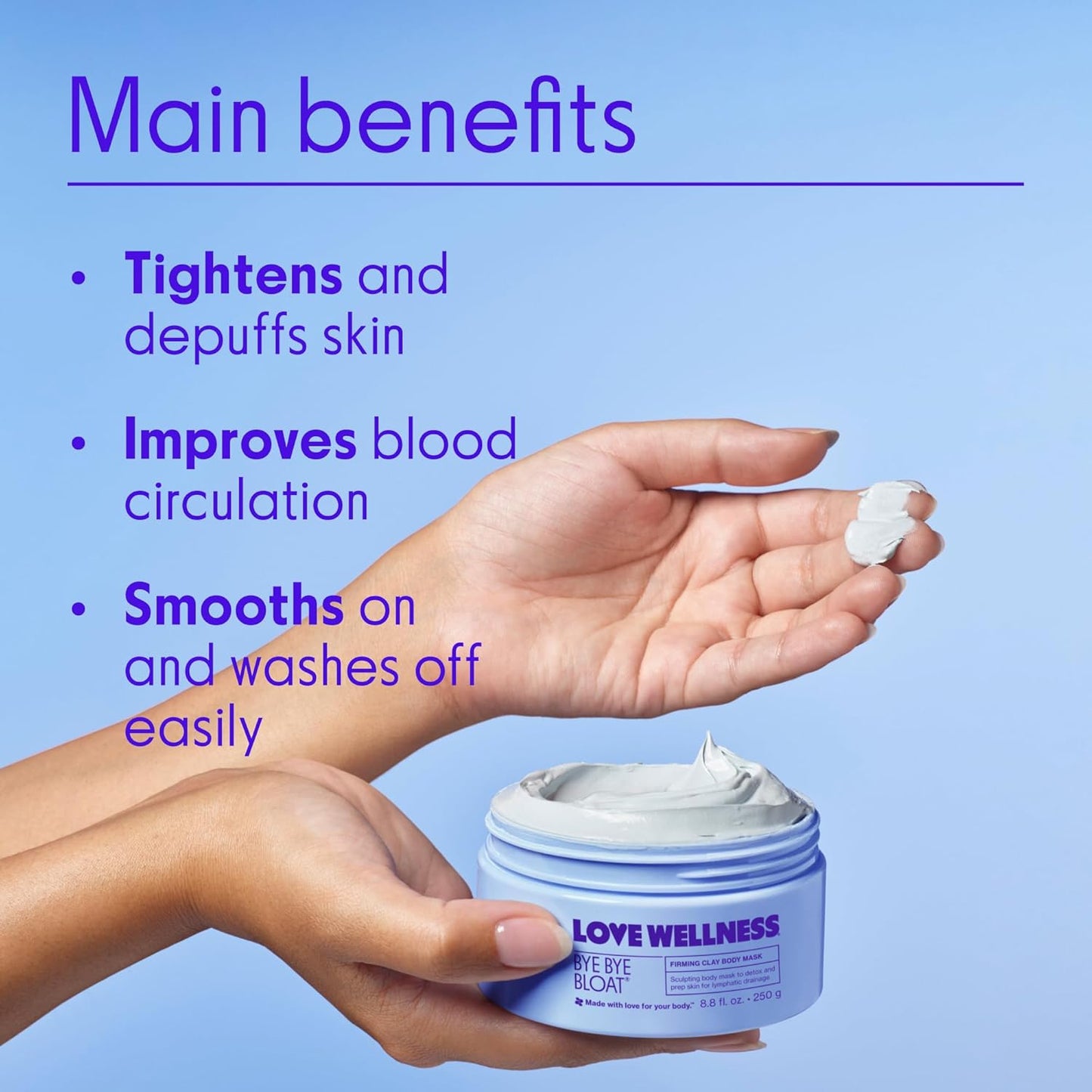 Bye Bye Bloat Firming Clay Body Mask | Lymphatic Drainage Body Mask for Women | Support Bloating Relief, Skin Hydration & Boost Circulation | Caffeine, Grapefruit & Peppermint Oil | 250G