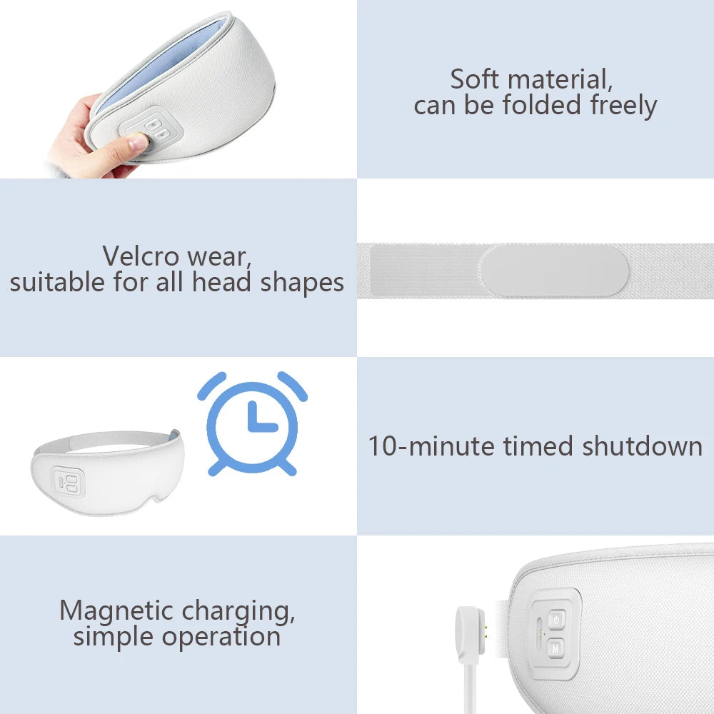 Cold & Hot Compress Eye Mask Vibration Heated Eye Massager 3D Design Soothing Massage Eye Care Relax Relif Fatigue Sleep Travel