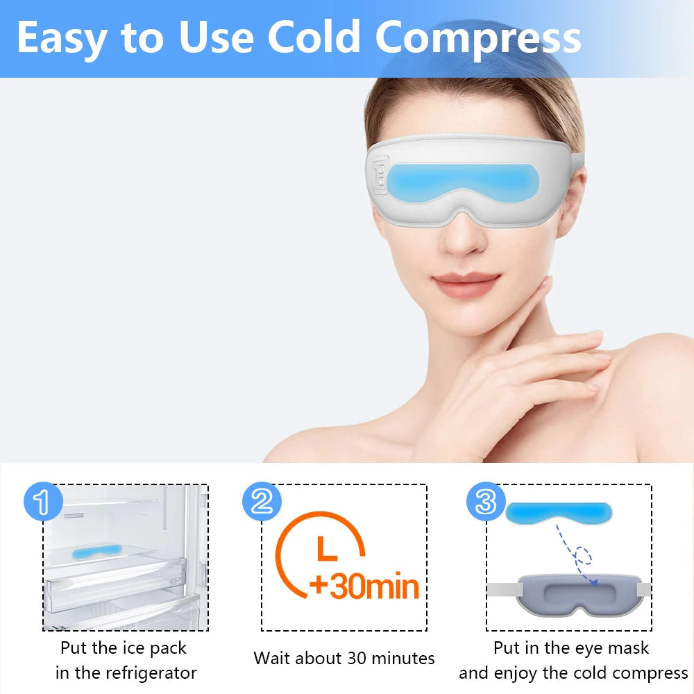 Cold & Hot Compress Eye Mask Vibration Heated Eye Massager 3D Design Soothing Massage Eye Care Relax Relif Fatigue Sleep Travel