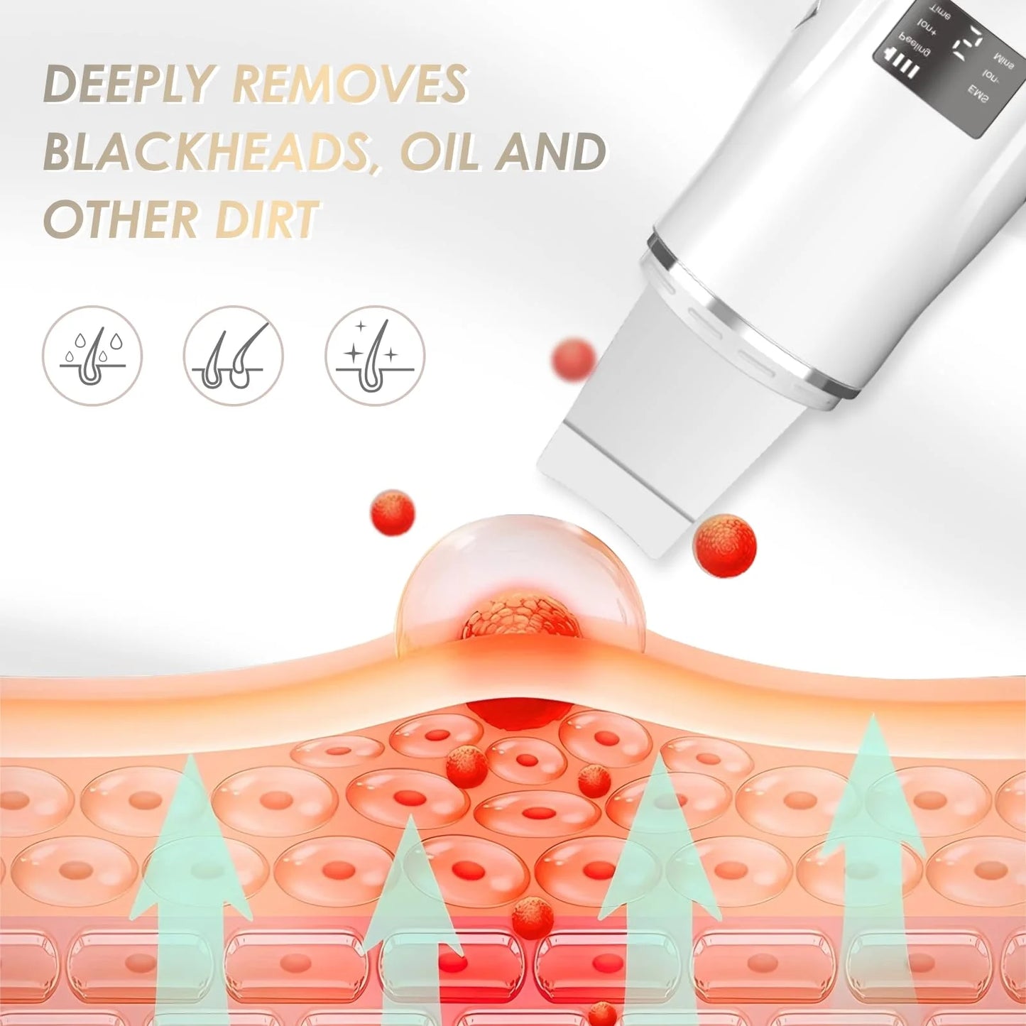 Skin Scrubber Face Spatula Skin Spatula Pore Cleaner Blackhead Remover Tools with 4 Modes, Ultrasonic Face Cleanser Blackhead Extractor for Deep Cleansing, 4 in 1 Facial Skin Care Tool