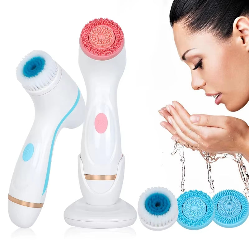 Ultrasonic Electric Cleansing Brush 3 in 1 Face Massagers Sonic Rotating Cleansing Brush Galvanic Remove Blackheads Tool