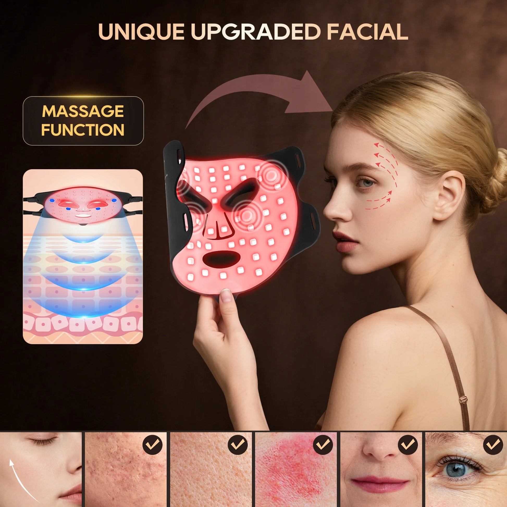 Red Light Therapy for Face, 4 Modes Led Face Mask Light Therapy with Remote, Portable Light Therapy Mask for Skin Care at Home, Travel