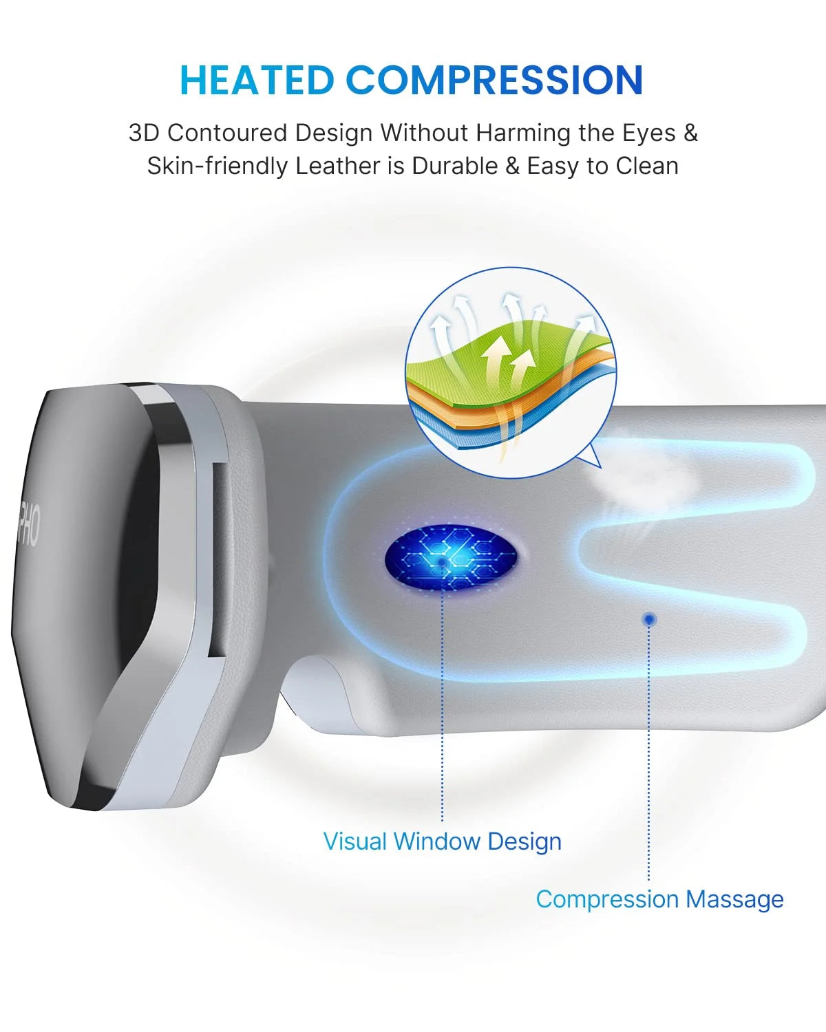 Heated Eye Massager Ture View Adaptive Temple Massage for Eye Relax, Improve Eye Blood Circulation