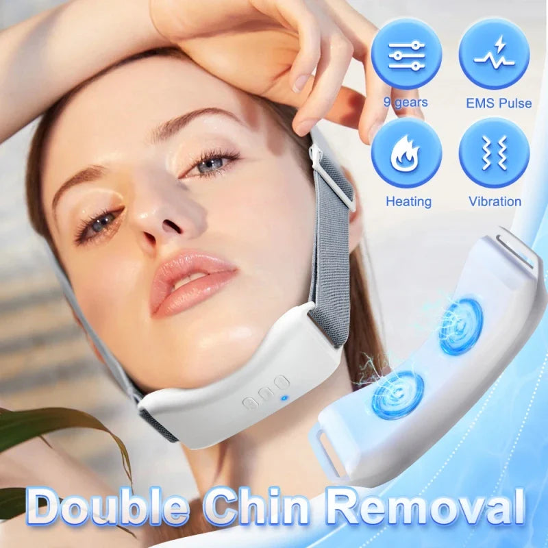 Electric Double Chin Device and V-Face Machine with 8 Modes and 15 Gear Adjustable Intensities - Intelligent Double Chin Machine for V-Face
