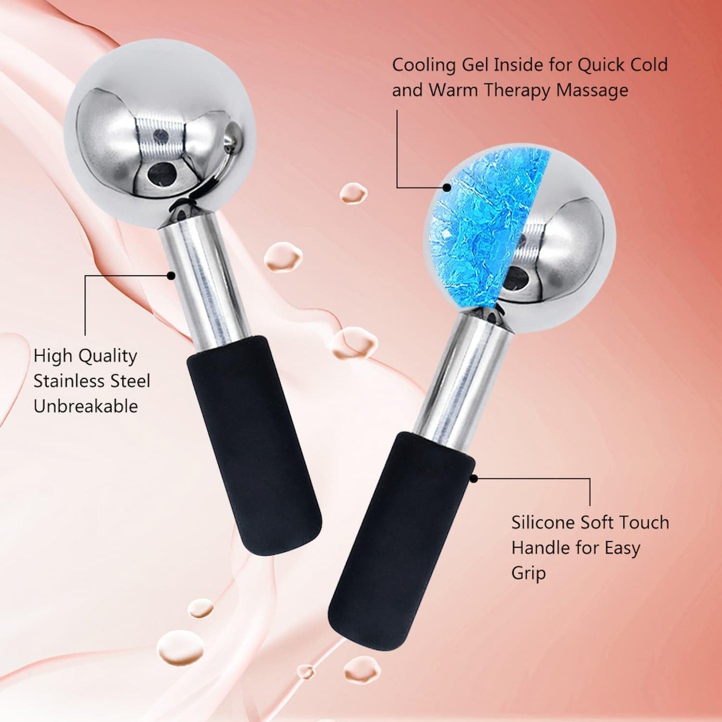 Stainless Steel Ice Globes for Facials, Cold Therapy Facial Roller for Face and Eyes, Facial Cold Roller Massager Skincare Tool