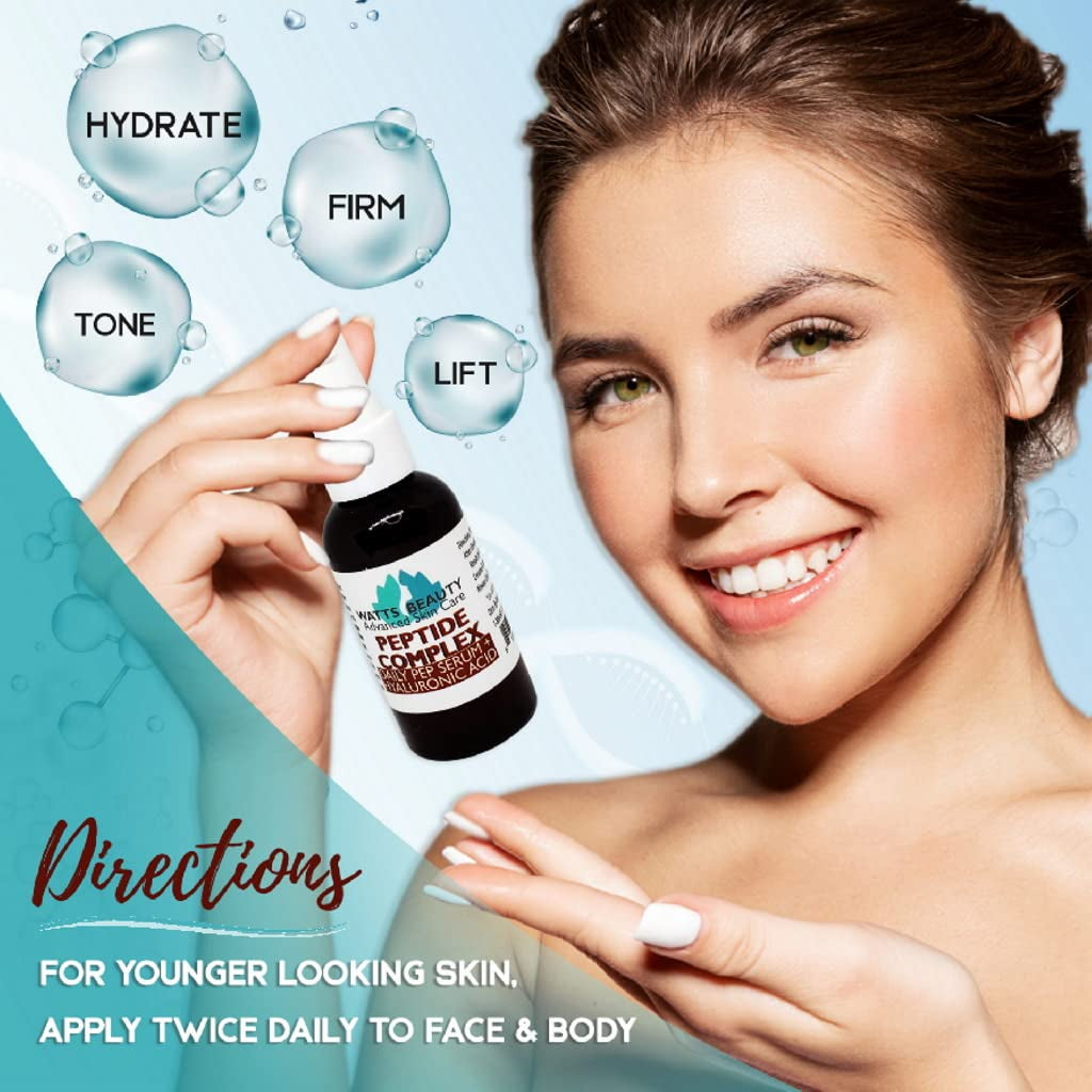 Peptide Anti-Aging Face Serum - Hyaluronic Acid and Collagen Boosting Daily Face Care Polypeptide Complex with L-Arginine Firms Wrinkles and Boosts Collagen 4 Oz