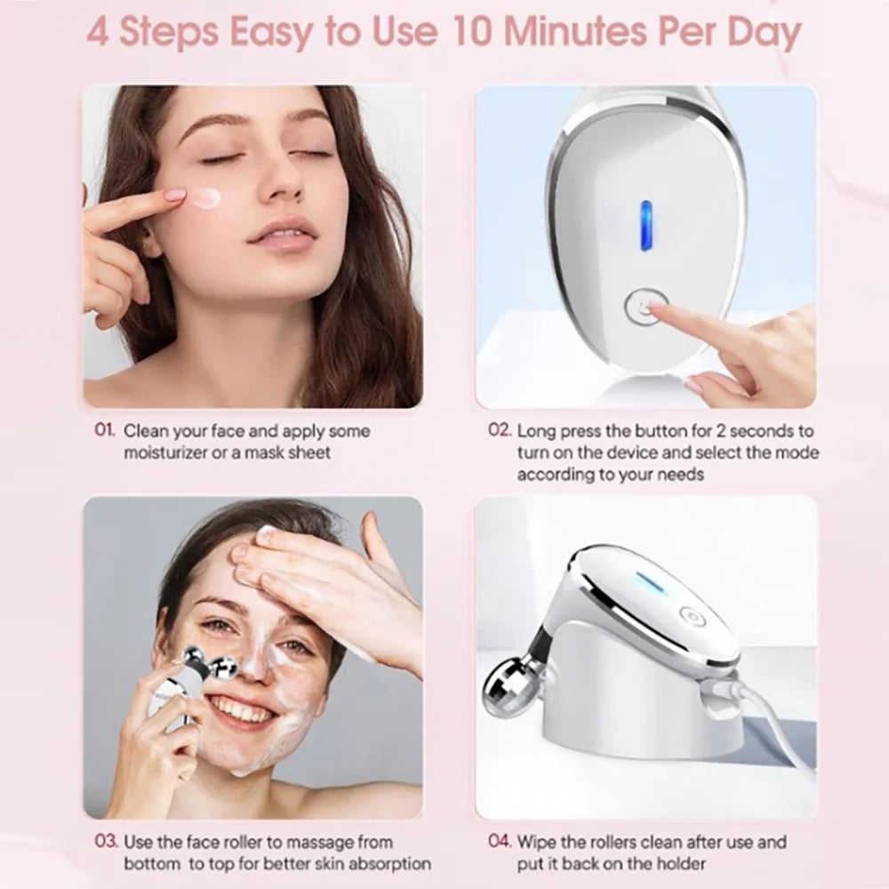 5-In-1 Microcurrent Facial Massager Roller, Face Lifting Device, White
