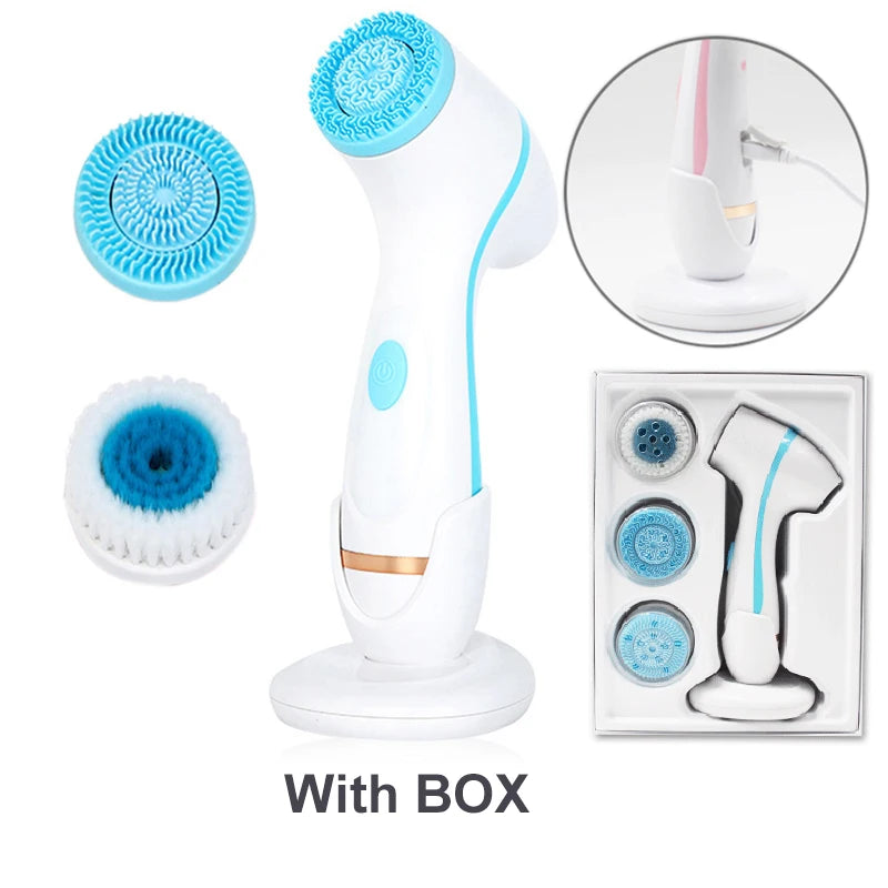 Ultrasonic Electric Cleansing Brush 3 in 1 Face Massagers Sonic Rotating Cleansing Brush Galvanic Remove Blackheads Tool