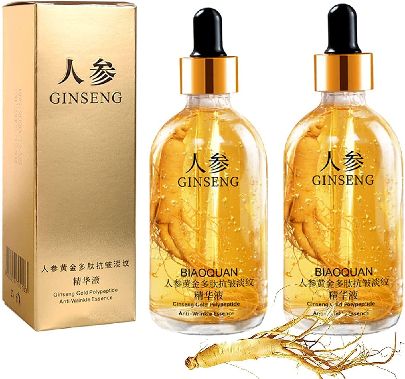 2Pcs Ginseng Polypeptide Anti-Ageing Essence, Ginseng Gold Polypeptide Anti-Ageing Essence, Ginseng Serum, for Tightening Sagging Skin Reduce Fine Lines (100 Ml)