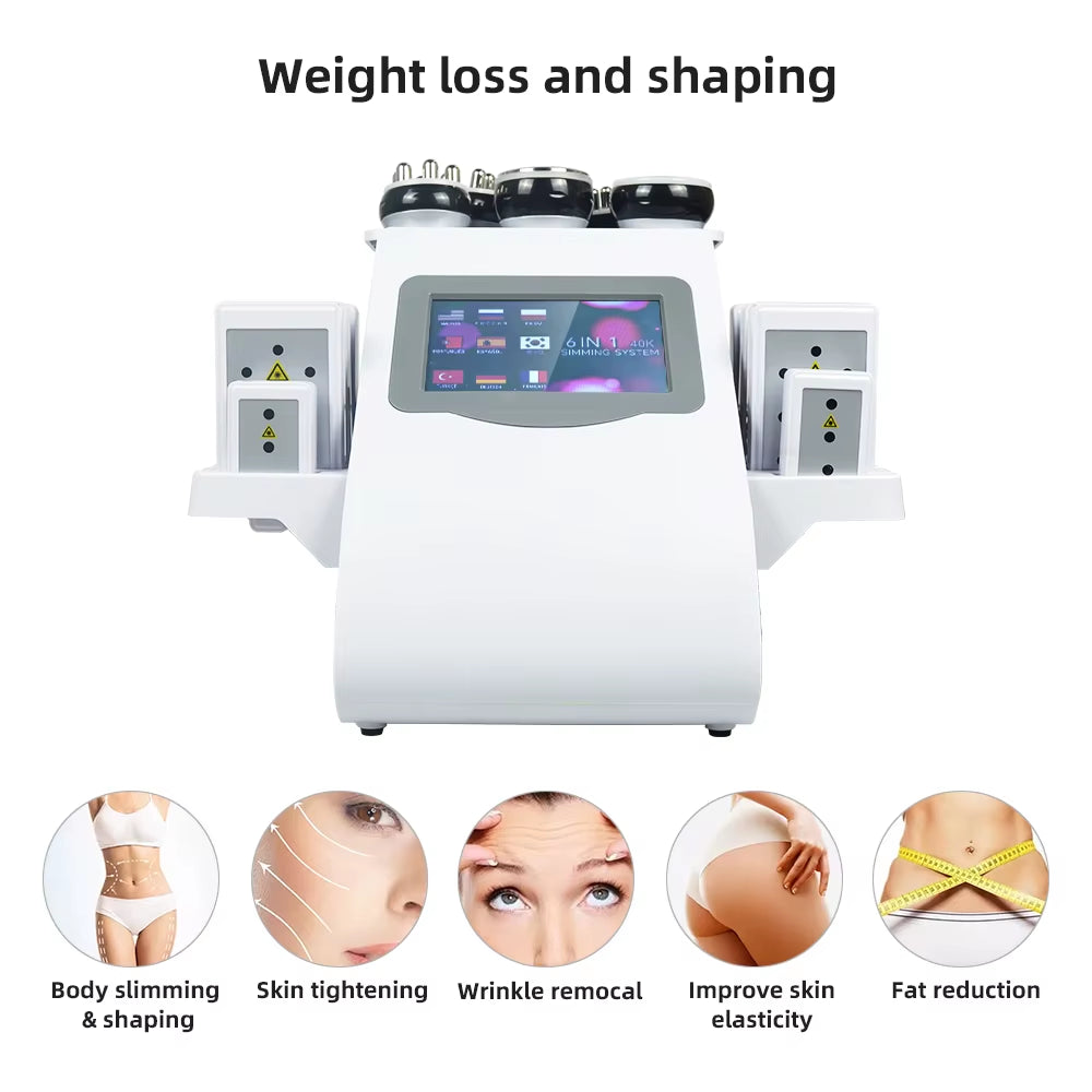 6 in 1 40K Ultrasonic Cavitation Machine Weight Loss Skin Lift Tightening Vacuum Lipo KIM8 Body Slimming Machine Body Shaping