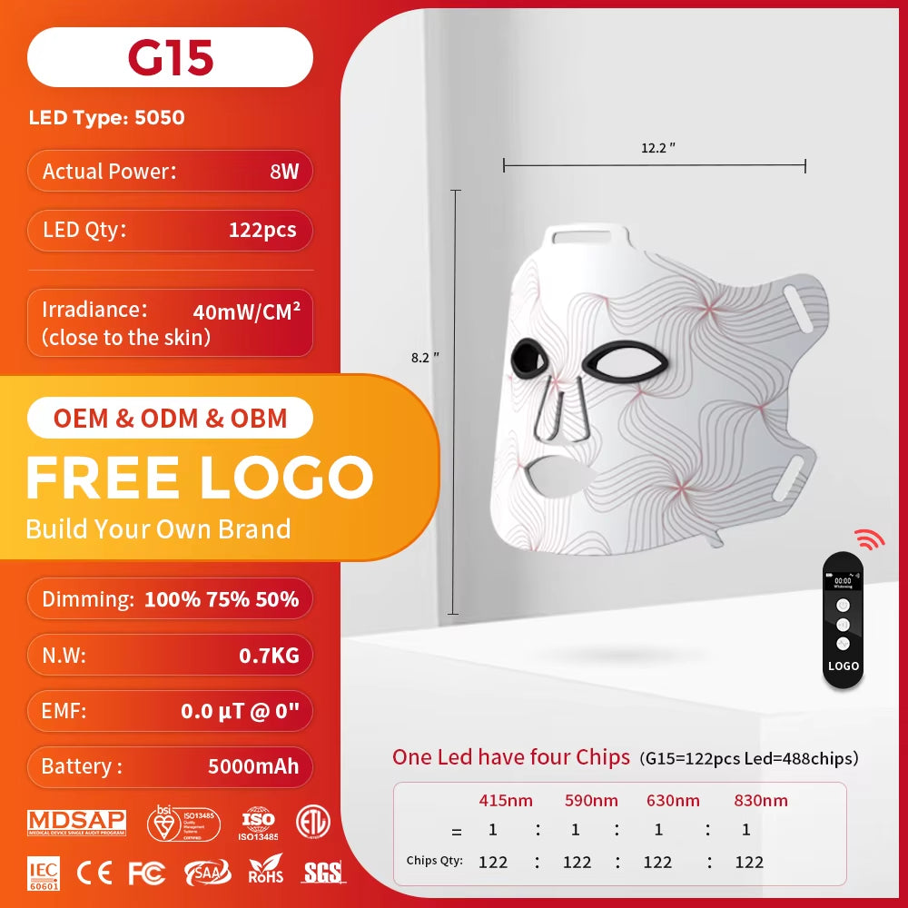LED Light Therapy Mask near Infrared and Red Light Therapy Mask Devices 660Nm 850Nm Led Face Facial Mask Light Therapy
