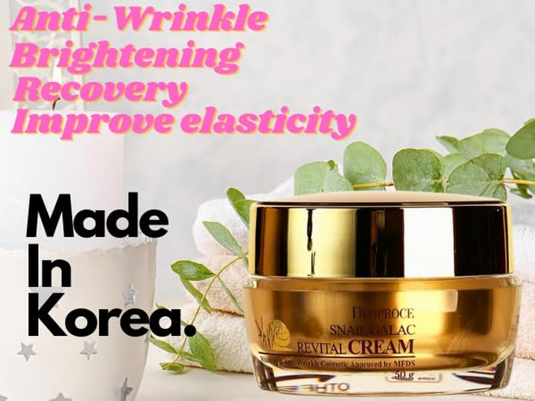 Premium Snail Revital Premium Cream Snail Secretion Filtrate Korean Skin Care W/Galactomyces Ferment Filtrate, Volufiline, anti Wrinkle, Deep Moisturizing Korean Day Cream