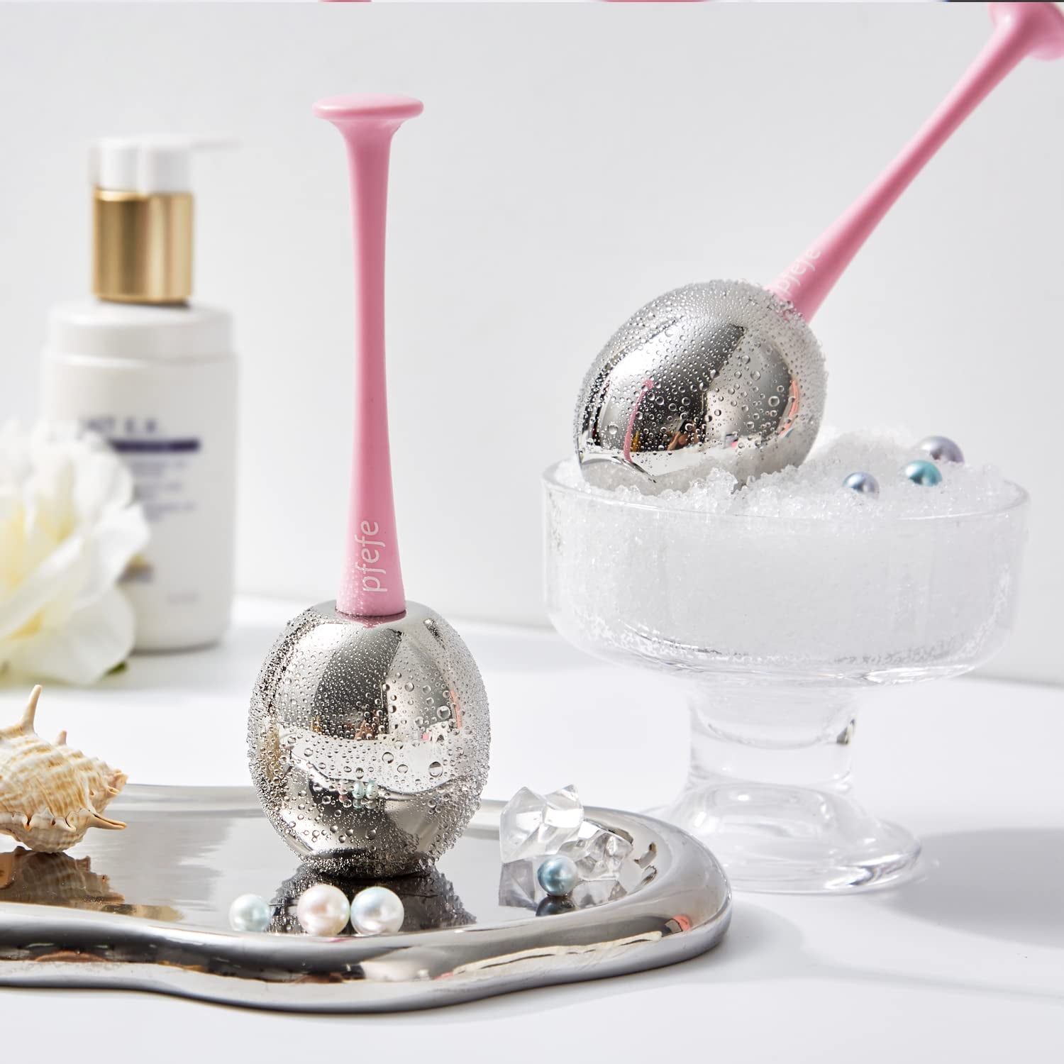 Ice Globes Facial Skin Care Freeze Tools for Women Face & Eyes, Stainless Steel Face Beauty Cryo Sticks Roller for Girls Ladies, Cooling Spa Globes with Storage Case