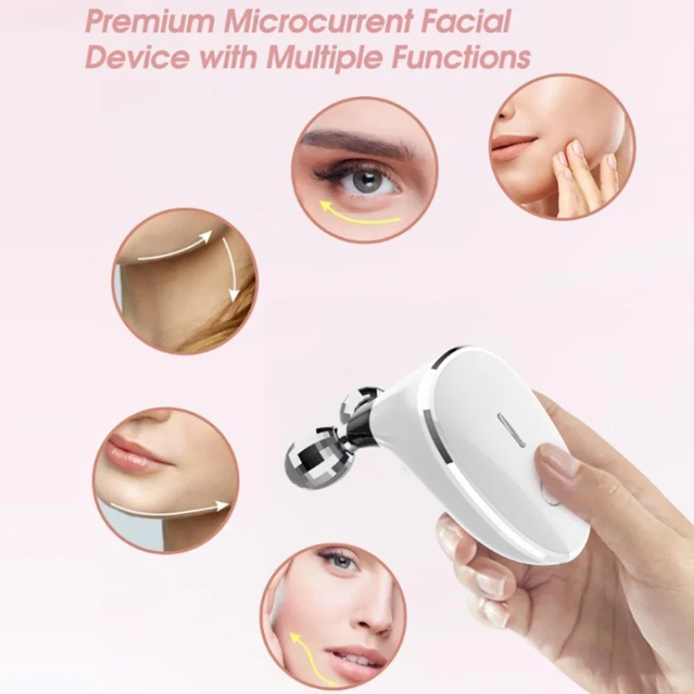5-In-1 Microcurrent Facial Massager Roller, Face Lifting Device, White
