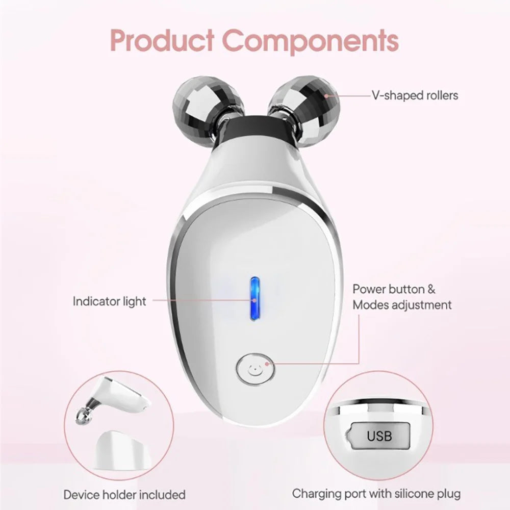 5-In-1 Microcurrent Facial Massager Roller, Face Lifting Device, White
