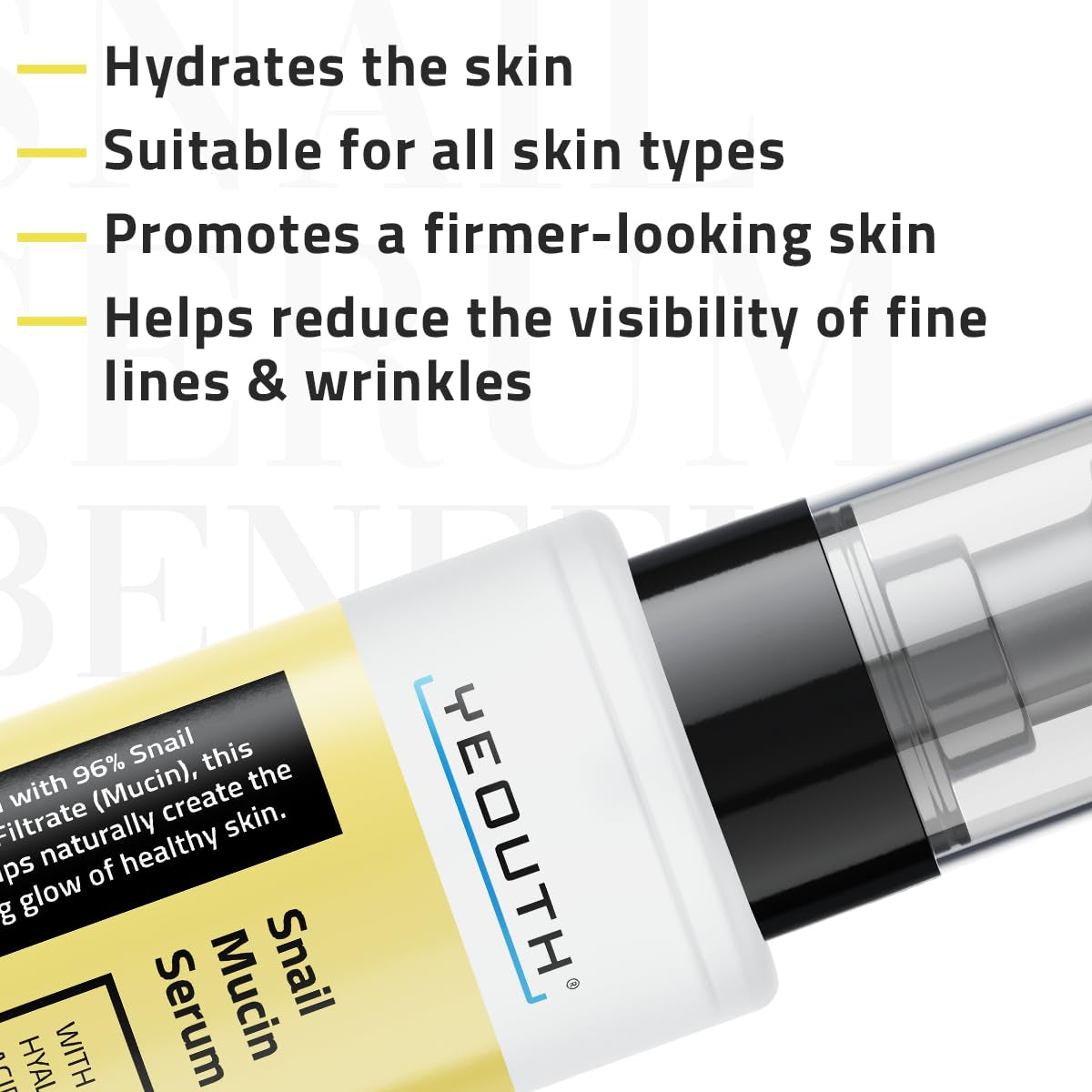 Snail Mucin Serum for Face, Hydrating Snail Face Serum with Hyaluronic Acid, Lightweight, Fast-Absorbing & Non-Sticky 3.4Oz