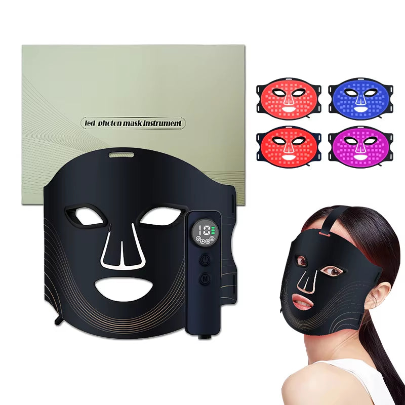 4 Colors Silicone LED Light Therapy Beauty Mask NIR near Infrared Facial Face Red Light Therapy Mask