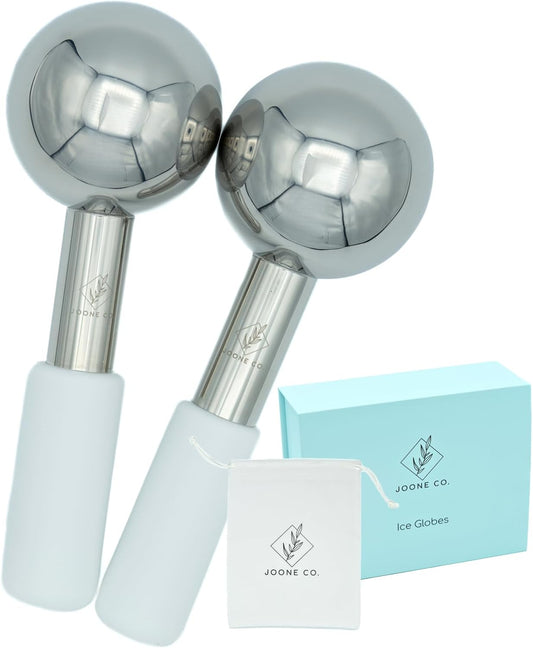Stainless Steel Face & Eye Roller - 2 Pack Cryo Globes for Face, Neck & Eyes - Reduces Dark Circles & Wrinkles