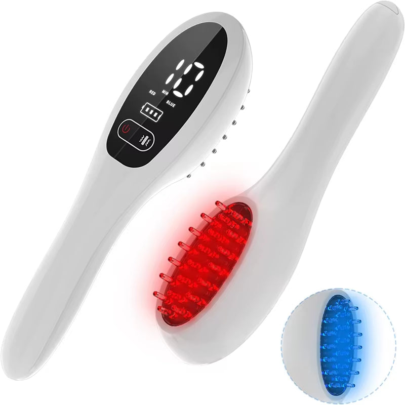 Electric Laser Hair Growth Comb anti Hair Loss Therapy Comb Infrared 650Nm 470Nm LED Red Light Vibration Massage Hair Care Brush