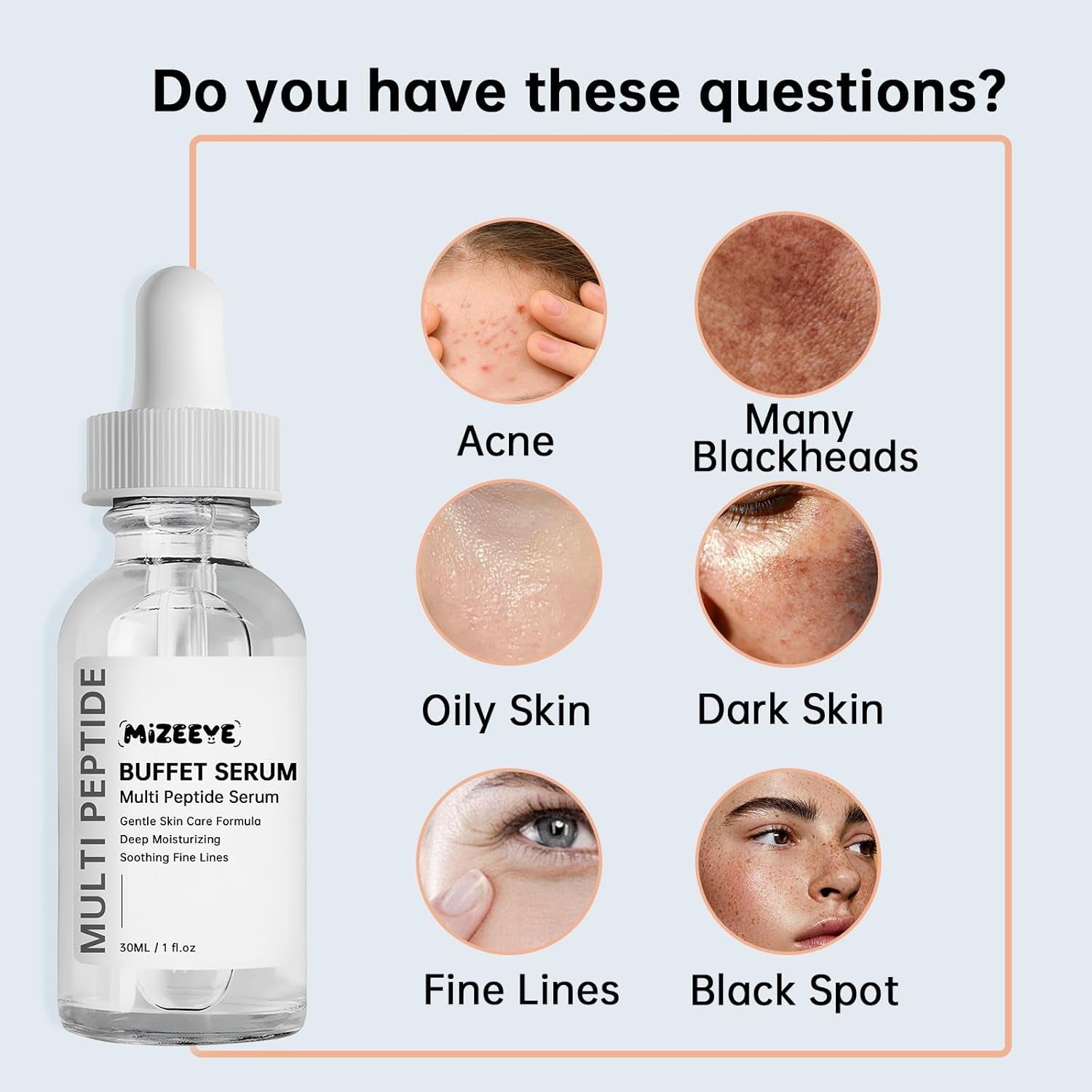 Peptides Serum for Face, 2 PCS Buffet Multi Peptide Face Serum for Anti-Aging, Moisturizing, Fine Lines & Acne.