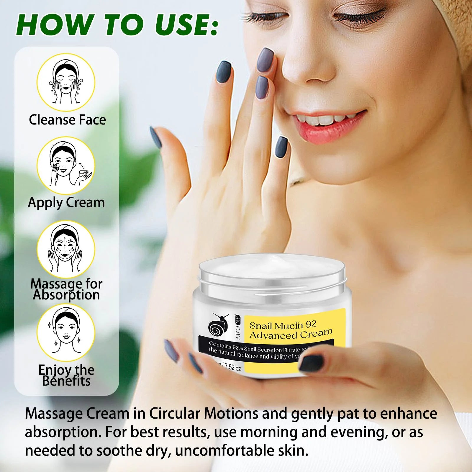 Snail-Mucin Moisturizer 92% Cream,Daily Face Moisturizer Hydrating for Women Dry Skin and Sensitive Skin,All Skin Types Skincare - 2Pack