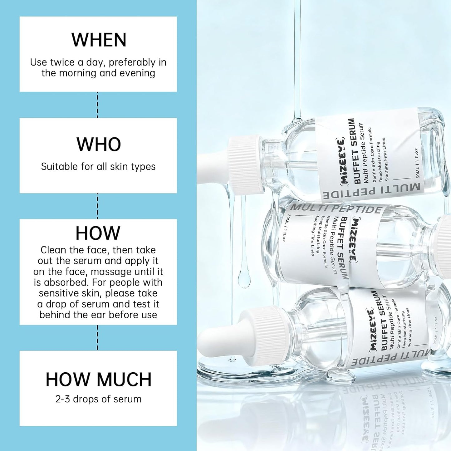 Peptides Serum for Face, 2 PCS Buffet Multi Peptide Face Serum for Anti-Aging, Moisturizing, Fine Lines & Acne.