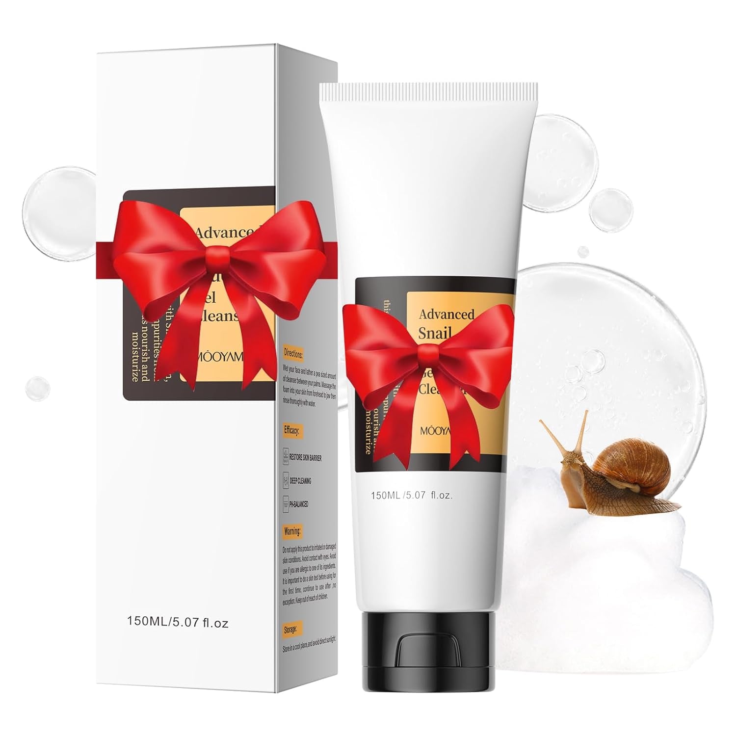 Snail Mucin Cleanser, Advanced Snail Mucin Gel Cleansers, Gentle Face Wash for Women and Men,Snails Facial Repairing Cleanser for Deep Cleaning, Ph-Balanced, Moisturizing,5.07 Fl Oz / 150 ML