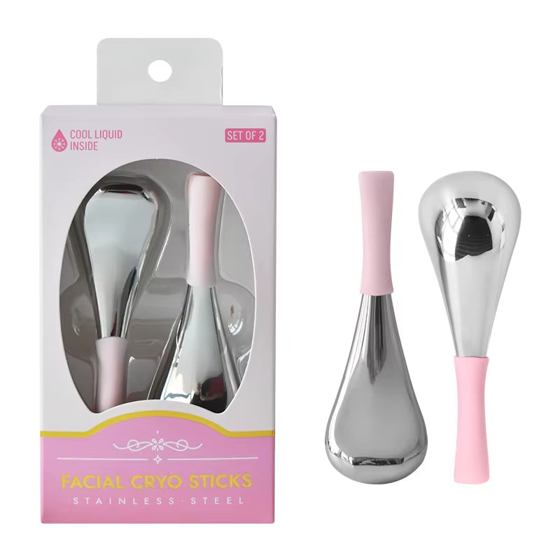 Mini 2Pcs Facial Cryo Sticks Skin Care Ice Globes for Women Face Eyes Massage Stainless Steel Beauty Tool Gua Sha Cooling Roller